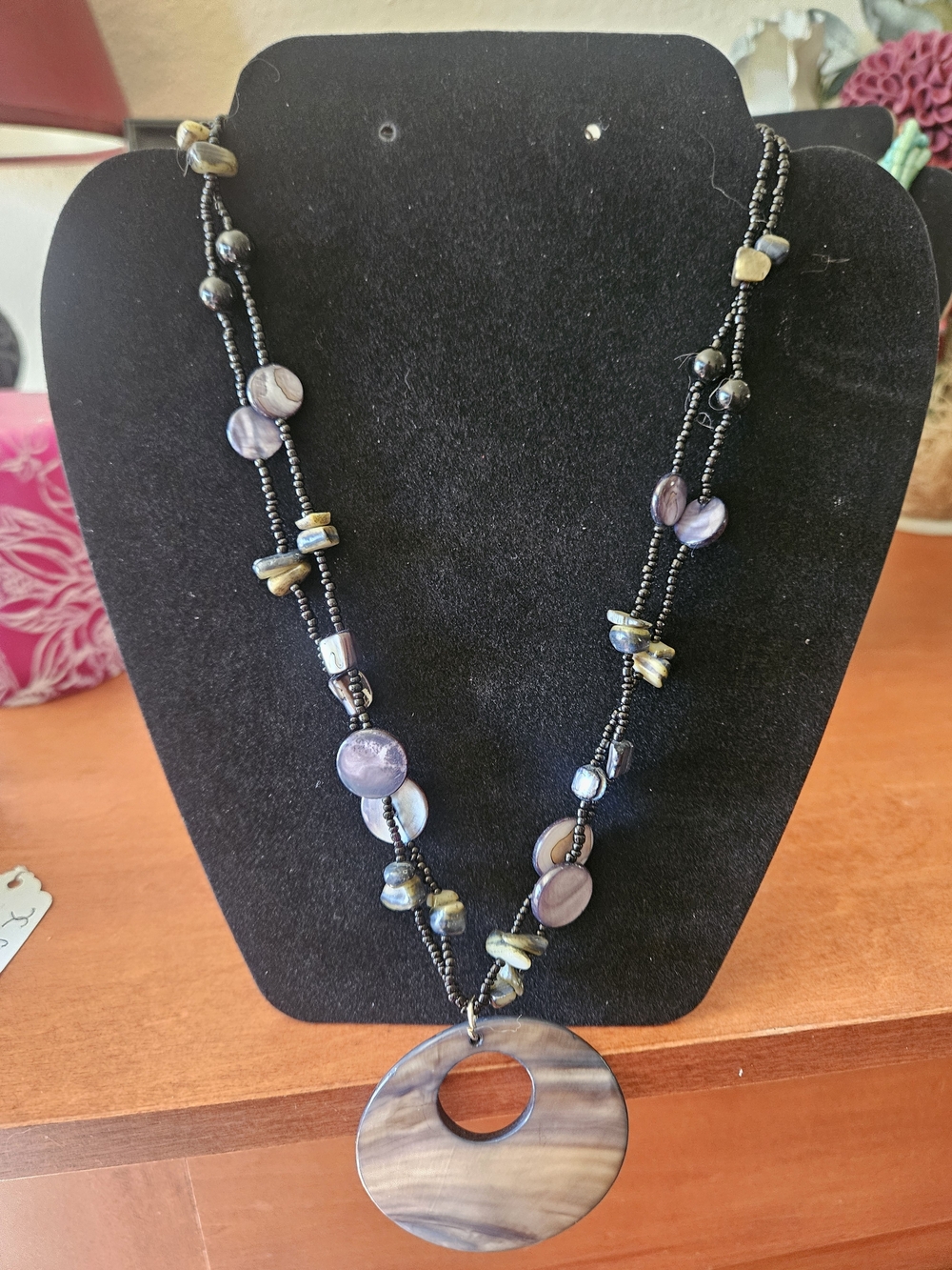 Handmade Black and Tan Beaded Pendant Necklace